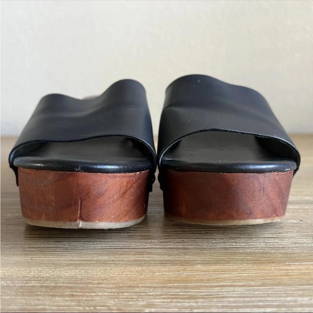 Mango Block Heel Shoes Black Leather Chunky Wood Studded Platform Women’s 7.5